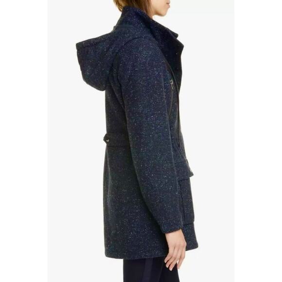Veronica Beard Tawny Wool Blend Hooded Parka/Coat Navy Blue Tweed Size Small - Picture 10 of 10